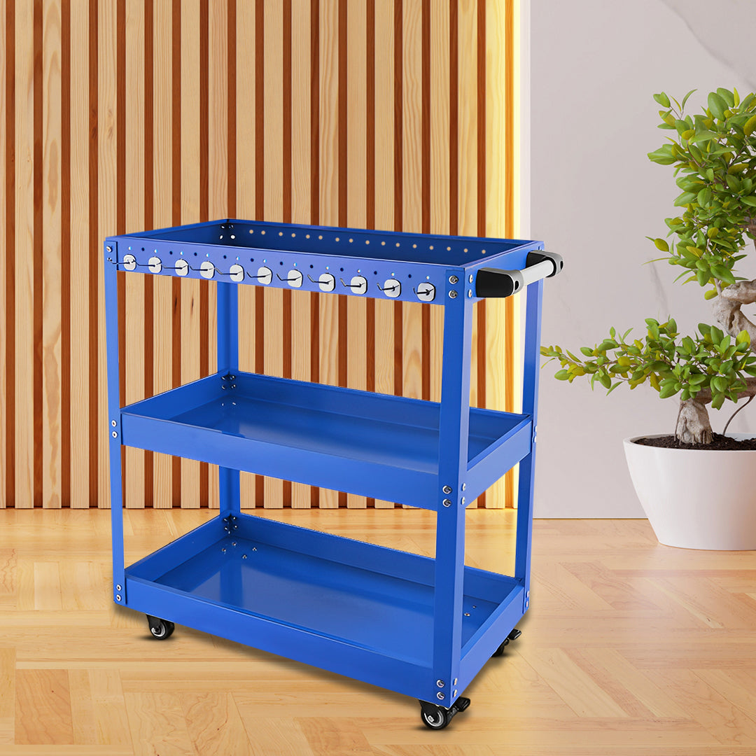 SOGA 2X 3 Tier Tool Storage Cart Portable Service Utility Heavy Duty Mobile Trolley with Hooks Blue • LUZ-ToolCart608X2