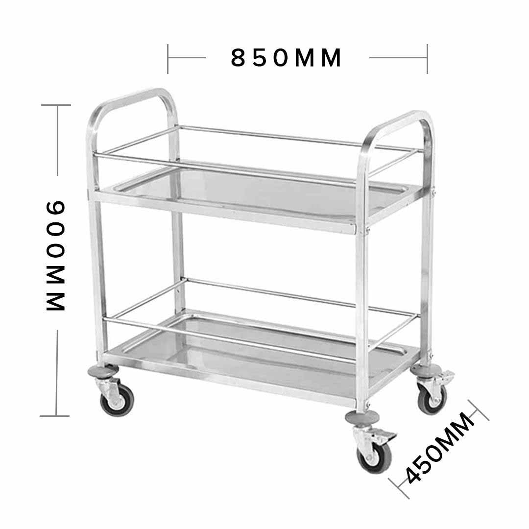 SOGA 2 Tier 85x45x90cm Stainless Steel Drink Wine Food Utility Cart Medium • LUZ-FoodCart1205