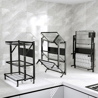 SOGA 2 Tier Steel Black Kitchen Countertop Drying Dish Rack Plate Cutlery Cutting Board Holder Dish Drainer Kitchen Organiser • LUZ-KitchenXY048