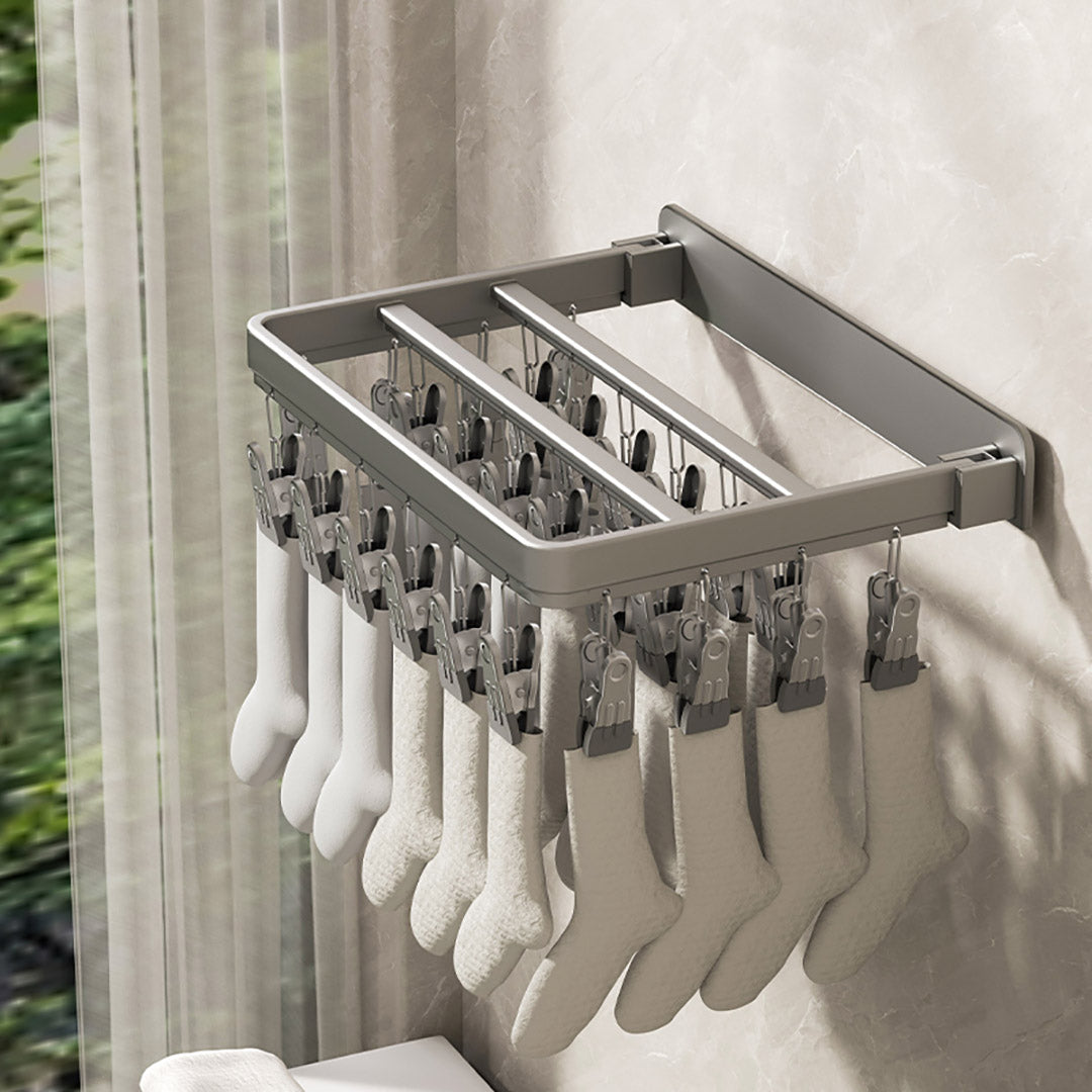 SOGA Wall-Mounted Clothes Hanger Multi-Clamp Laundry Drying Wall Rack • LUZ-TAN1046