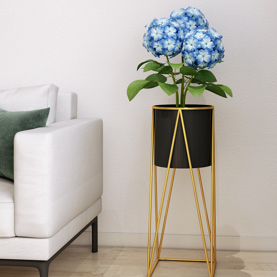 SOGA 50cm Gold Metal Plant Stand with Black Flower Pot Holder Corner Shelving Rack Indoor Display • LUZ-FPotH52BLK