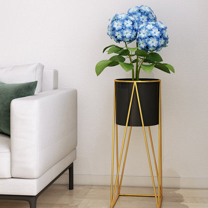 SOGA 50cm Gold Metal Plant Stand with Black Flower Pot Holder Corner Shelving Rack Indoor Display • LUZ-FPotH52BLK
