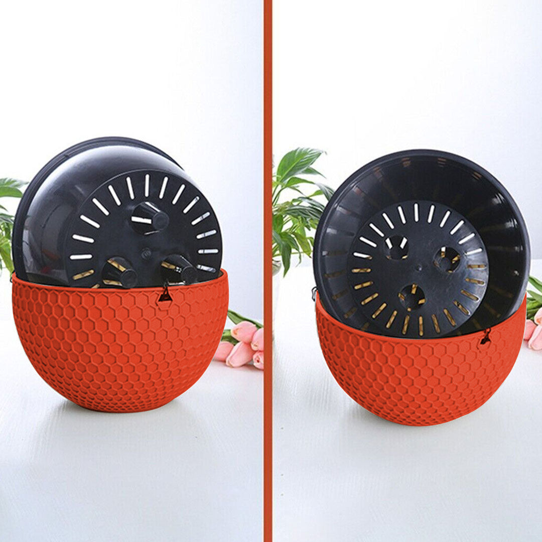 SOGA 2X Red Small Hanging Resin Flower Pot Self Watering Basket Planter Outdoor Garden Decor • LUZ-HangPot11RedX2