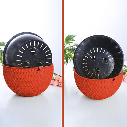 SOGA 2X Red Small Hanging Resin Flower Pot Self Watering Basket Planter Outdoor Garden Decor • LUZ-HangPot11RedX2