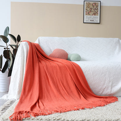SOGA Orange Acrylic Knitted Throw Blanket Solid Fringed Warm Cozy Woven Cover Couch Bed Sofa Home Decor • LUZ-Blanket911