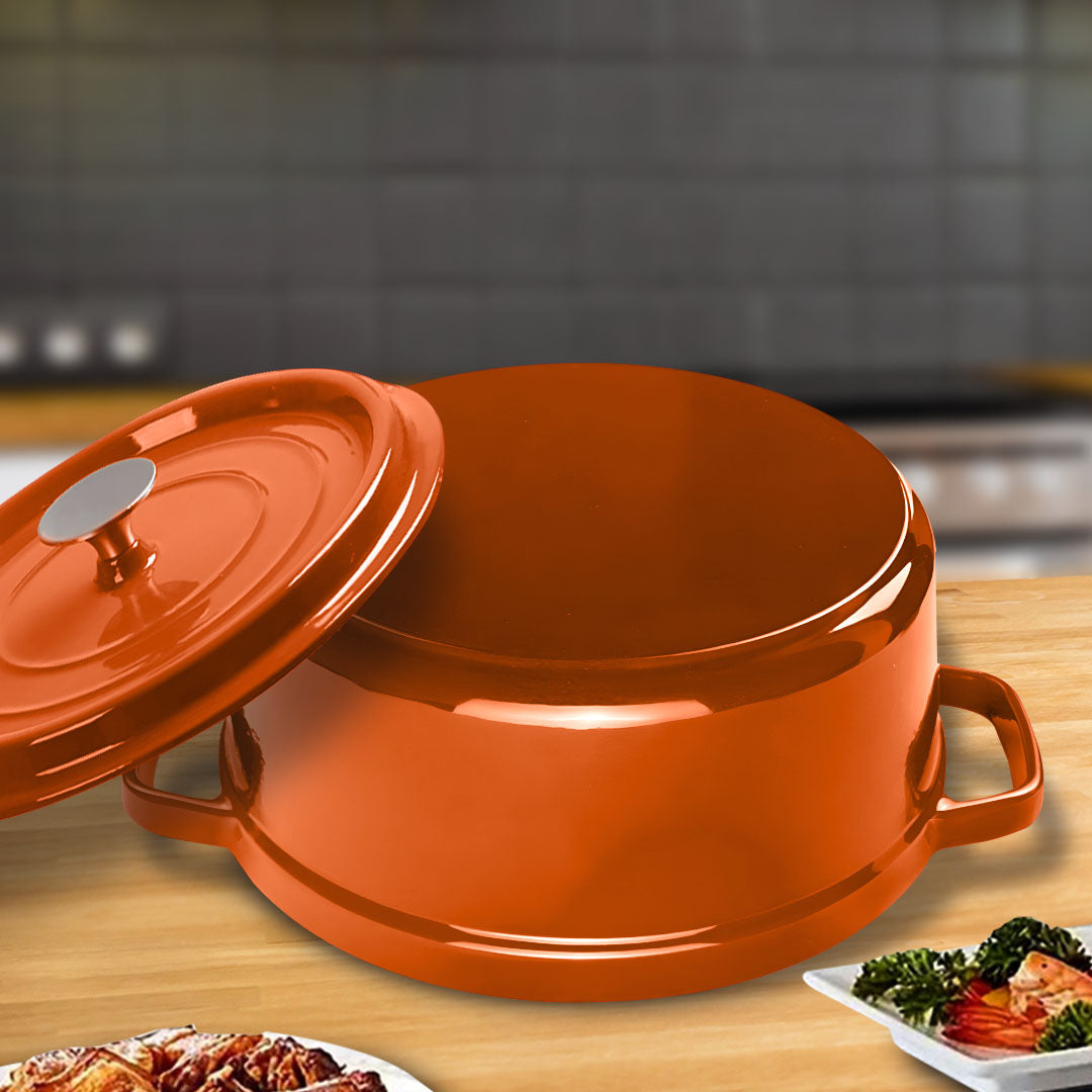SOGA 2X Cast Iron 26cm Enamel Porcelain Stewpot Casserole Stew Cooking Pot With Lid Orange • LUZ-Stewpot26cmOrangeX2