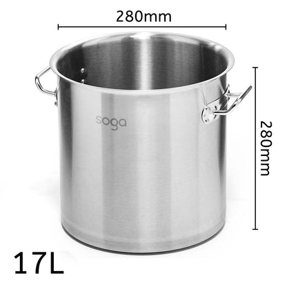 SOGA Stock Pot 17L Top Grade Thick Stainless Steel Stockpot 18/10 Without Lid • LUZ-StockPot28CM17L-JPOT