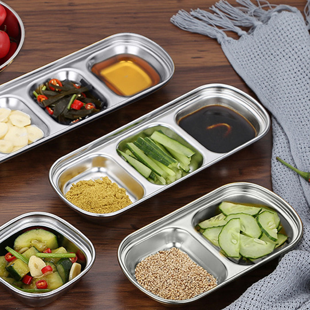 SOGA 20.5cm Silver Sauce Pan with Three Compartments Divided Sauce Dish Kitchen Essential • LUZ-VICPlate47