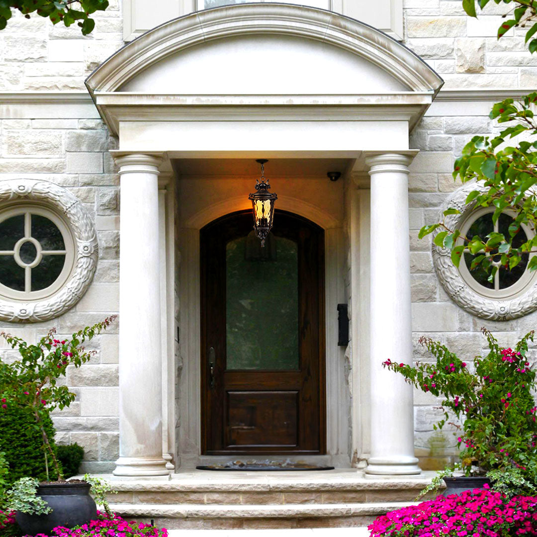 Vintage Lamp 4X 60.3cm Aluminum & Glass Lantern Elegant Chandelier Style Classic Hanging Light Antique-Inspired Design • LUZ-Lamp584HangMedX4