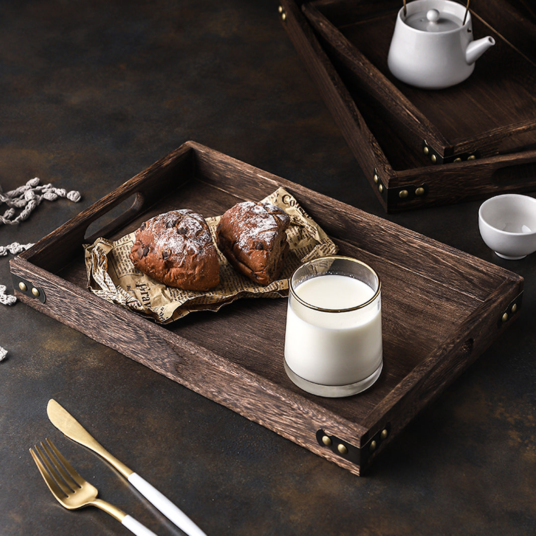 SOGA Small Walnut Brown Rectangle Wooden Tray Breakfast Dinner Serving Board Tea Set Holder Kitchen Home Decor • LUZ-WodE561