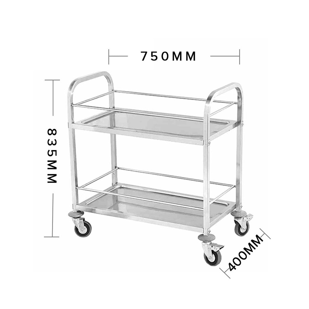 SOGA 2X 2 Tier 75x40x84cm Stainless Steel Drink Wine Food Utility Cart Small • LUZ-FoodCart1206X2