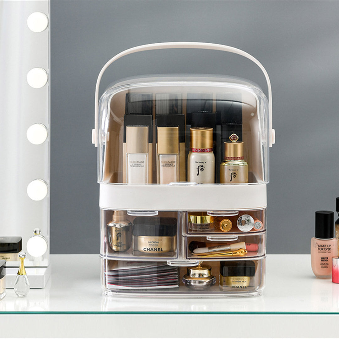 SOGA 3 Tier White Countertop Makeup Cosmetic Storage Organiser Skincare Holder Jewelry Storage Box with Handle • LUZ-BathC103