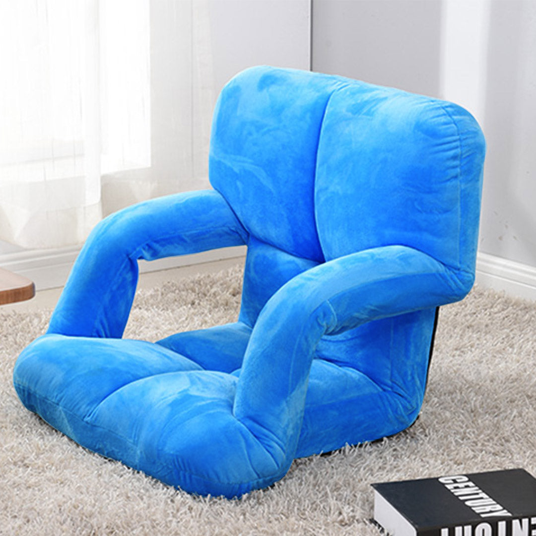 SOGA Foldable Lounge Cushion Adjustable Floor Lazy Recliner Chair with Armrest Blue • LUZ-LoungeKidBlue