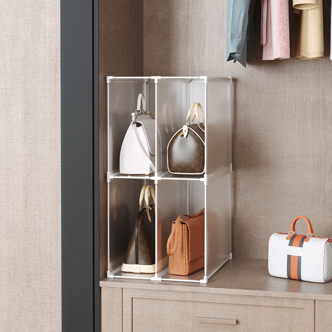 SOGA 2 Tier Multifunctional PP Plastic Bag Box Portable Cubby DIY Storage Shelves Stackable Handbag Purse Organiser • LUZ-BagBox005