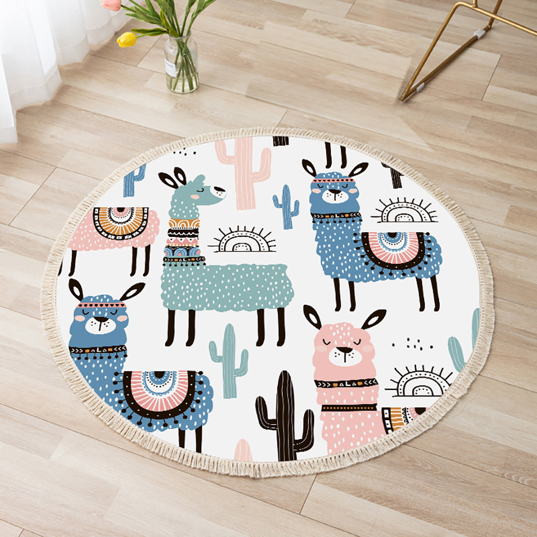 SOGA 2X 120cm Alpaca Cactus Pattern Rug Desert Animals Non-Slip Round Area Rugs for Living Room Dining Room • LUZ-CarpetA61X2