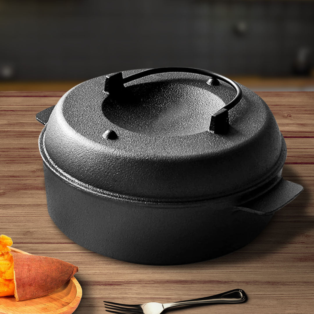 SOGA 2X 28cm Cast Iron Dutch Oven Pre-Seasoned Camping Stew Pot with Lid • LUZ-ZPaiA8X2