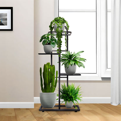 SOGA 4 Tier 5 Pots Black Metal Plant Stand Flowerpot Display Shelf Rack Indoor Home Office Decor • LUZ-FPotH02