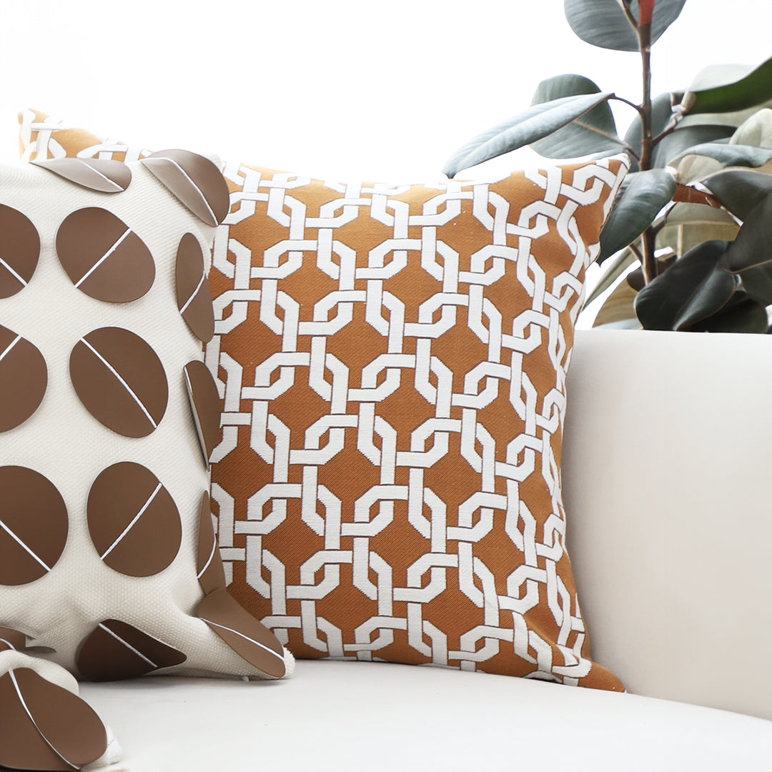 SOGA 45cm Brown Checkered Chain Jacquard Square Pillow Decorative Cushion for Living Room • LUZ-FrenchCushion286