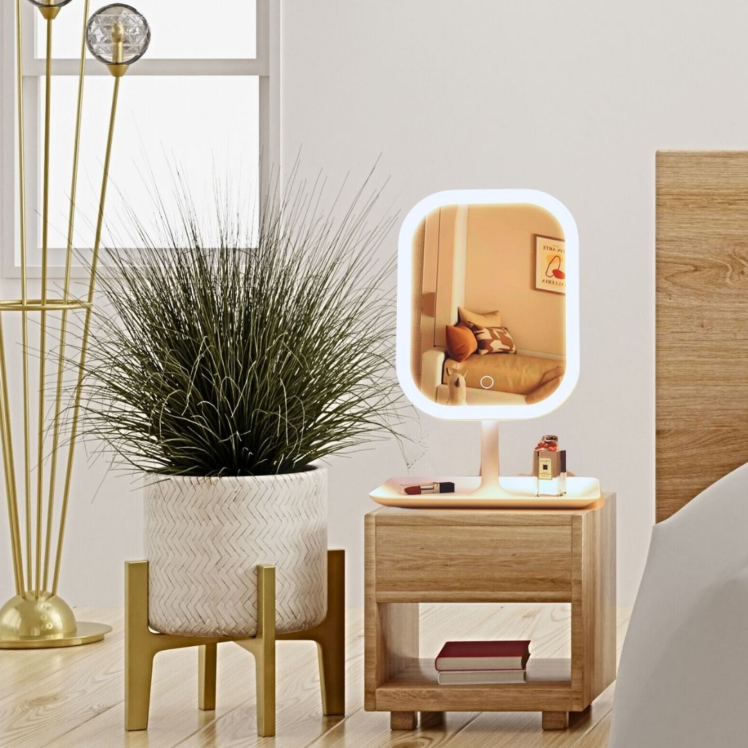 SOGA 26cm White Squared Smart LED Makeup Bedroom Table Vanity Mirror Tricolor  w/ 5x Magnification • LUZ-MirrorE9