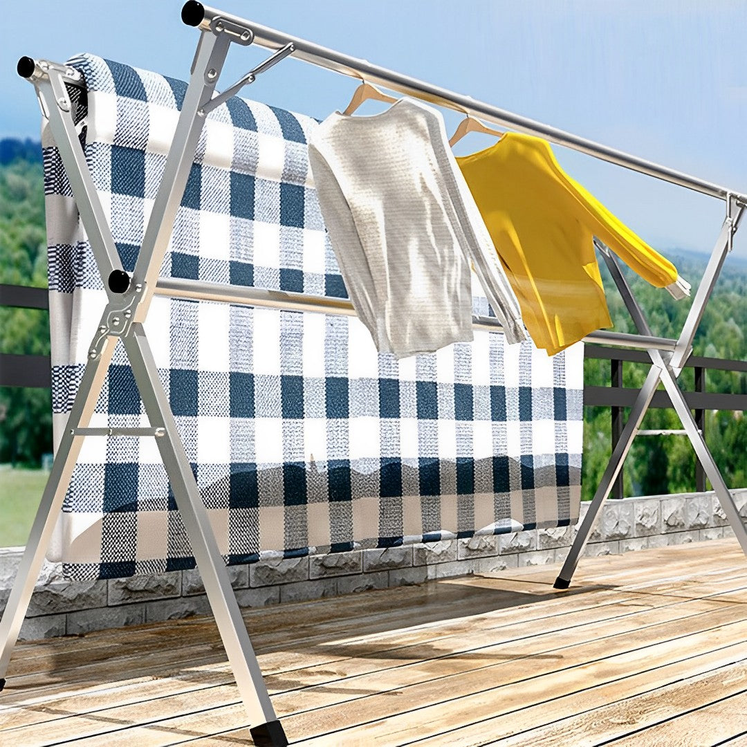 SOGA 1.6m Portable Standing Clothes Drying Rack Foldable Space-Saving Laundry Holder 3 Poles • LUZ-BSXG2511