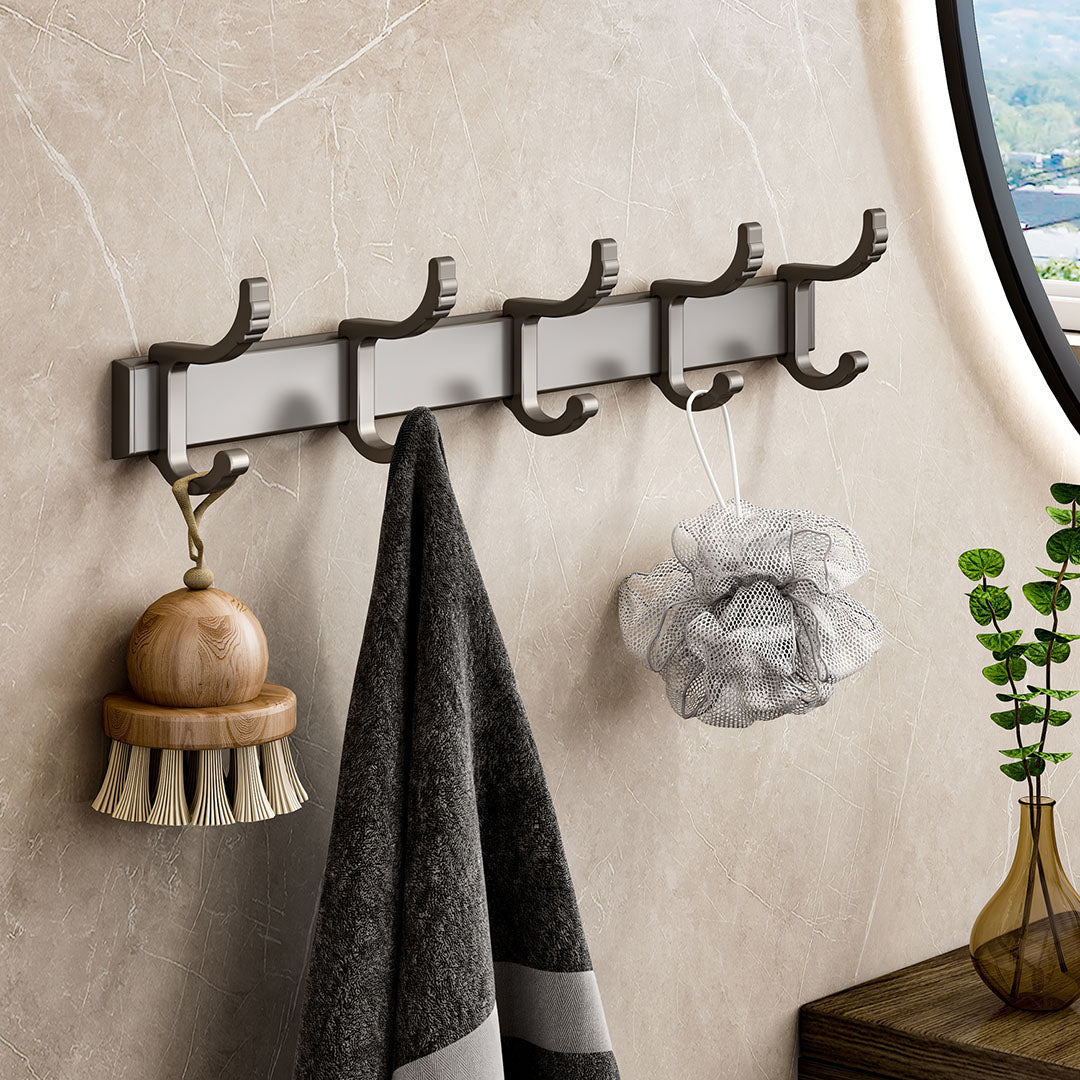 SOGA 2X 37cm Wall Mounted Towel Rack Space-Saving Hanger Organiser with Durable Hooks LUZ-TAN1017X2