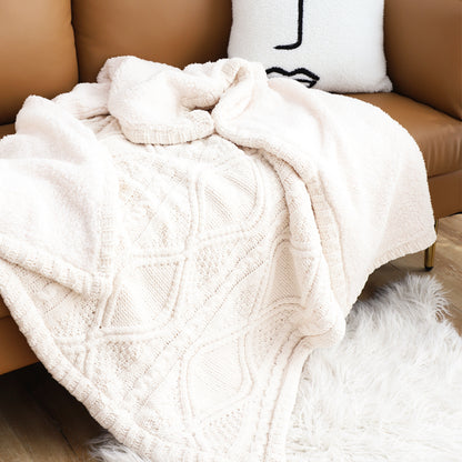 SOGA 2X 200X230cm Throw Blanket White Chenille Fleece Knitted Fabric on One Side Soft Suede • LUZ-BlanketFur346X2