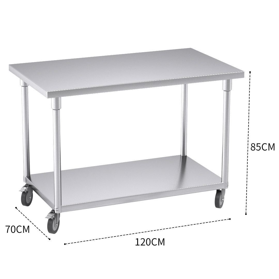 SOGA 120cm Commercial Catering Kitchen Stainless Steel Prep Work Bench Table with Wheels • LUZ-WorkBenchSS8009120CM