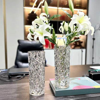 SOGA 30cm Sleek Clear Glass Vase Elegant Wide Crystal Design for Modern Home Décor • LUZ-GVaseClearSML
