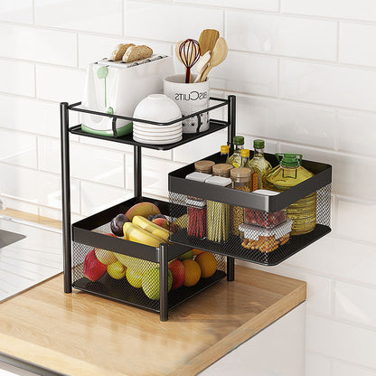 SOGA 2 Tier Steel Square Rotating Kitchen Cart Multi-Functional Shelves Portable Storage Organizer with Wheels • LUZ-KitchenXY018