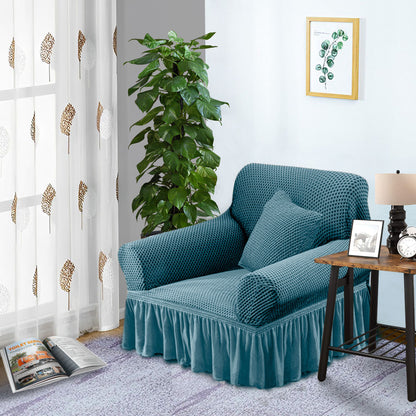 SOGA 1-Seater Blue Sofa Cover with Ruffled Skirt Couch Protector High Stretch Lounge Slipcover Home Decor • LUZ-SofaCov14
