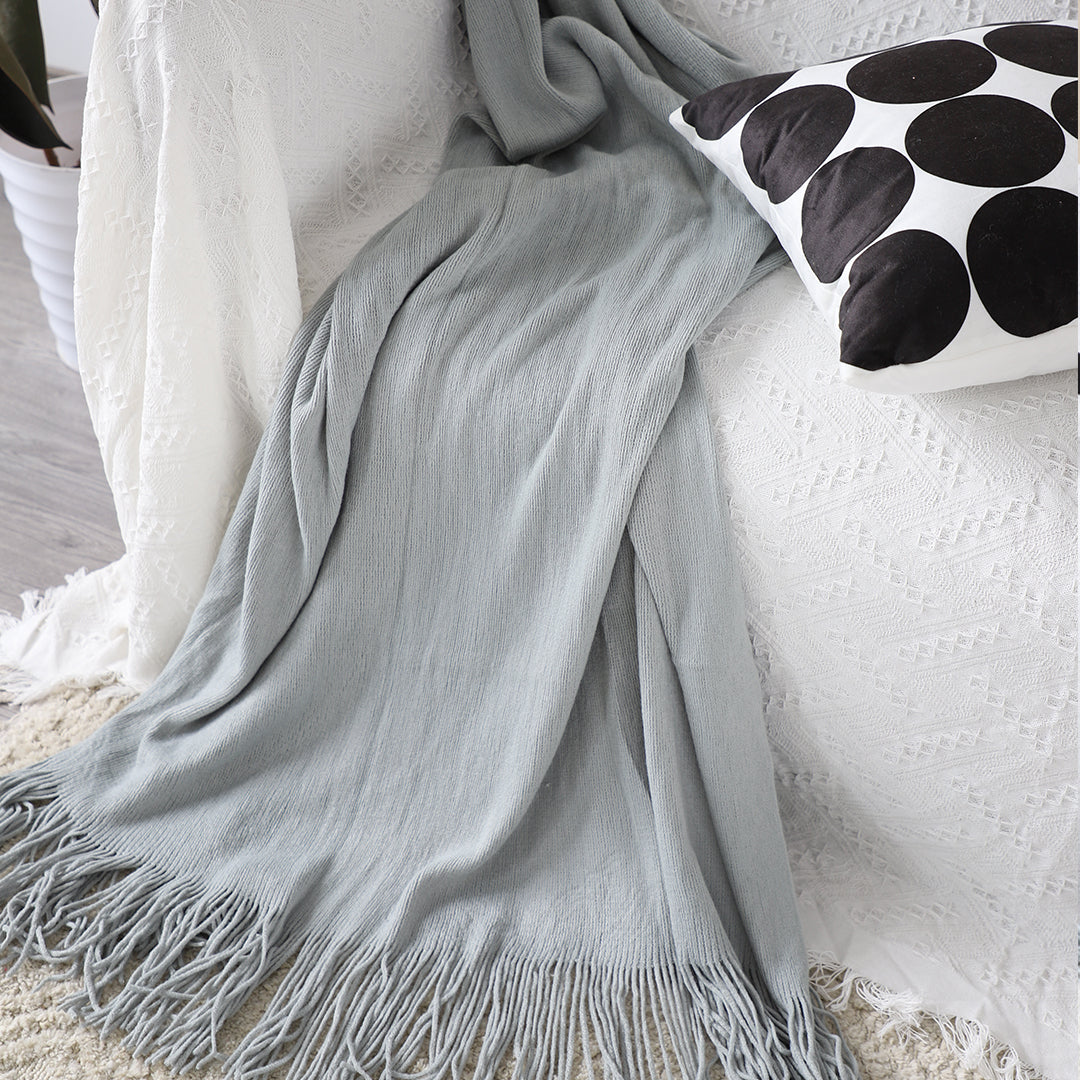 SOGA 2X Grey Acrylic Knitted Throw Blanket Solid Fringed Warm Cozy Woven Cover Couch Bed Sofa Home Decor • LUZ-Blanket907X2