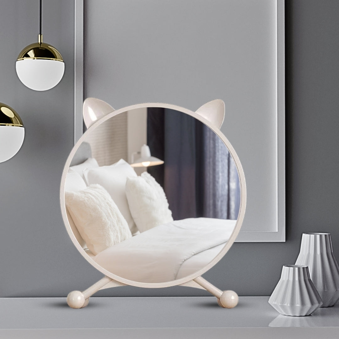 SOGA 30cm White Smart Makeup Bedroom Table Mirror Cat Ear Style No LED Light • LUZ-MirrorE1