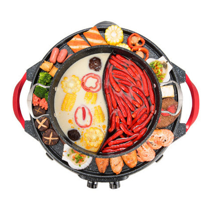 SOGA 2 in 1 Electric Stone Coated Grill Plate Steamboat Two Division Hotpot • LUZ-SteamboatR2YY