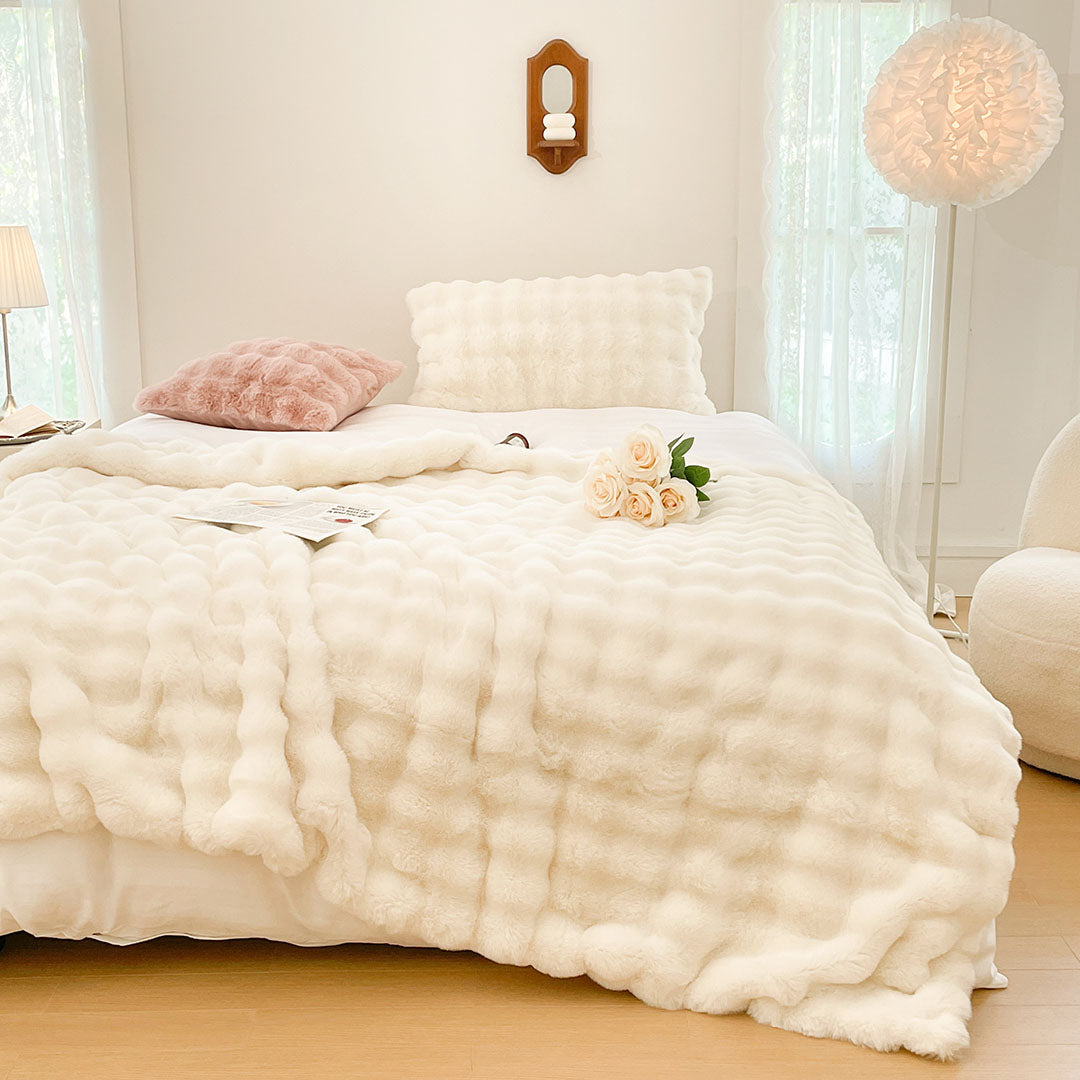 SOGA 2X 200cm Creamy White Fur Fuzzy Super Soft and Cozy Fluffy Throw Blanket • LUZ-BlanketFur337X2