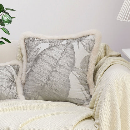 SOGA 45cm Wabi-sabi Raised Embroidery Leaf & Square Throw Pillow • LUZ-FrenchCushion260
