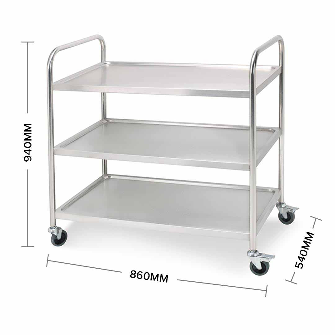 SOGA 3 Tier 86x54x94cm Stainless Steel Kitchen Dinning Food Cart Trolley Utility Round Large • LUZ-FoodCart1101