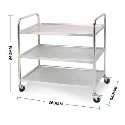 SOGA 3 Tier 86x54x94cm Stainless Steel Kitchen Dinning Food Cart Trolley Utility Round Large • LUZ-FoodCart1101