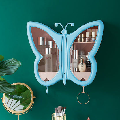 SOGA 2X Blue Butterfly Shape Wall-Mounted Makeup Organiser Dustproof Waterproof Bathroom Storage Box Home Decor • LUZ-BathG314X2
