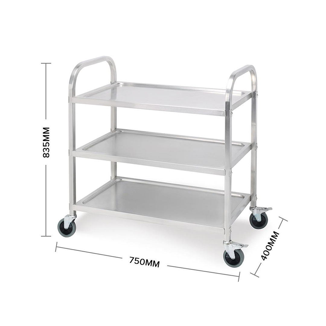 SOGA 2X 3 Tier 75x40x83.5cm Stainless Steel Kitchen Dinning Food Cart Trolley Utility Size Small • LUZ-FoodCart1003X2