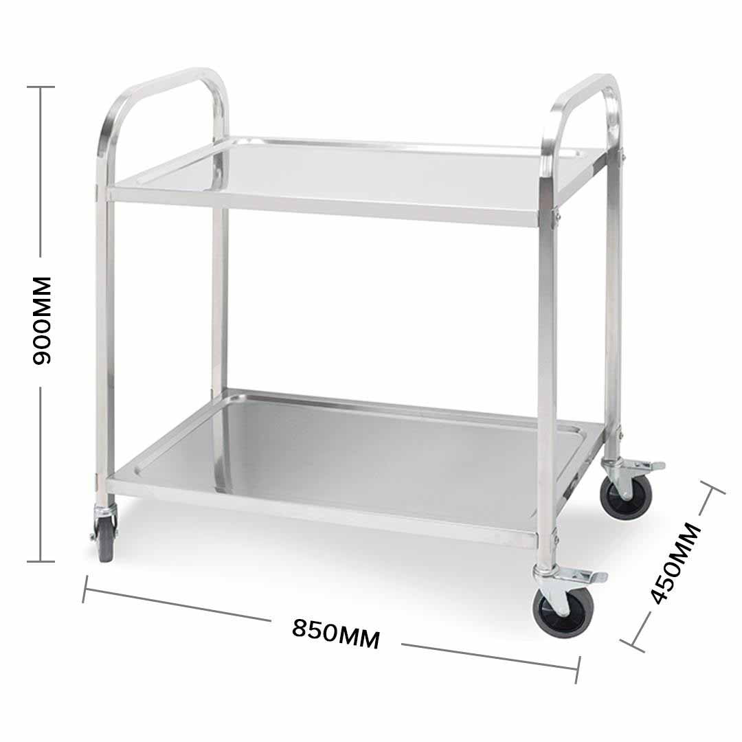 SOGA 2 Tier 85x45x90cm Stainless Steel Kitchen Dining Food Cart Trolley Utility Medium • LUZ-FoodCart1005