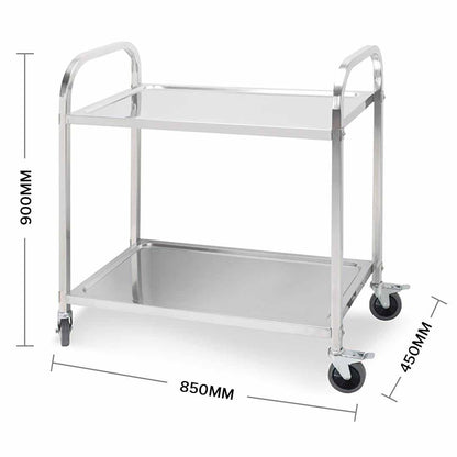 SOGA 2 Tier 85x45x90cm Stainless Steel Kitchen Dining Food Cart Trolley Utility Medium • LUZ-FoodCart1005