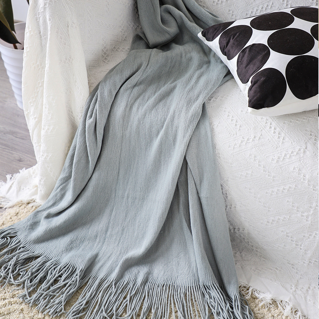 SOGA Grey Acrylic Knitted Throw Blanket Solid Fringed Warm Cozy Woven Cover Couch Bed Sofa Home Decor • LUZ-Blanket907