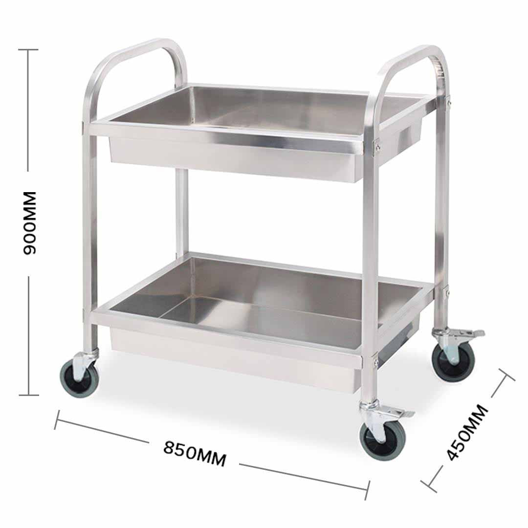 SOGA 2 Tier 85x45x90cm Stainless Steel Kitchen Trolley Bowl Collect Service Food Cart Medium • LUZ-FoodCart1202