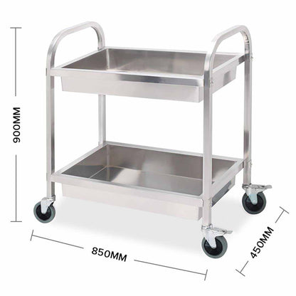 SOGA 2 Tier 85x45x90cm Stainless Steel Kitchen Trolley Bowl Collect Service Food Cart Medium • LUZ-FoodCart1202