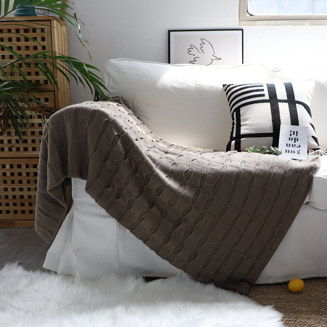 SOGA Coffee Textured Knitted Throw Blanket Warm Cozy Woven Cover Couch Bed Sofa Home Decor with Tassels • LUZ-Blanket926