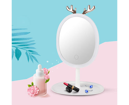 SOGA White Cosmetic Jewelry Storage Organiser with Antler LED Light Mirror Tabletop Vanity Set LUZ-BathC109-G533