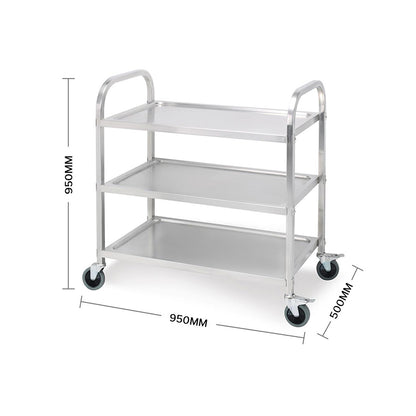 SOGA 2X 3 Tier 95x50x95cm Stainless Steel Kitchen Dinning Food Cart Trolley Utility Size Large • LUZ-FoodCart1001X2