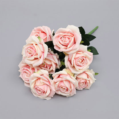 SOGA Clear Glass Cylinder Flower Vase with 4 Bunch 9 Heads Artificial Fake Silk Rose Home Decor Set • LUZ-YG3015-F001