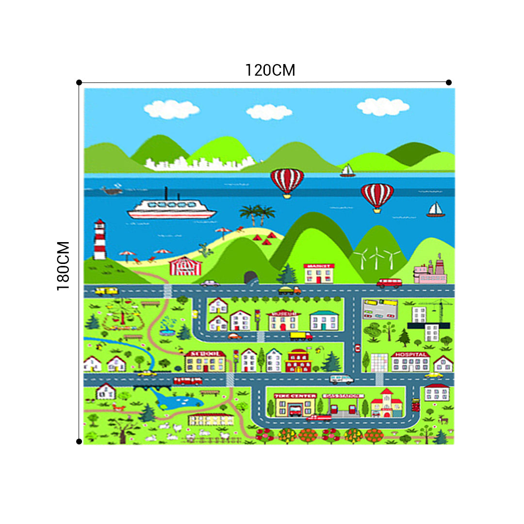 SOGA 2X 120cm Kids Rug Street Map Play Mat, Educational Baby Theme Park Area Rugs • LUZ-KidCarpet603X2