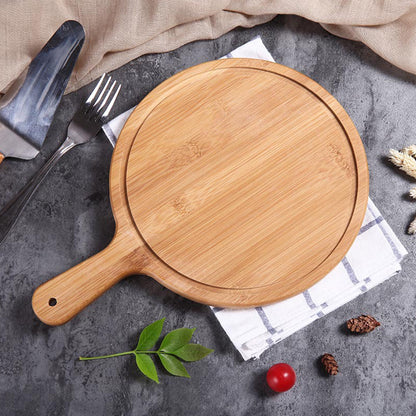 SOGA 2X 11 inch Blonde Round Premium Wooden Serving Tray Board Paddle with Handle Home Decor • LUZ-WodE506X2